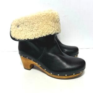 Ugg Lynnea 1958 Women’s Black Leather Wool Lined Heeled Boots Size 7
